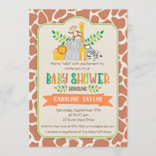Jungle Animals Safari Baby Shower Invitation