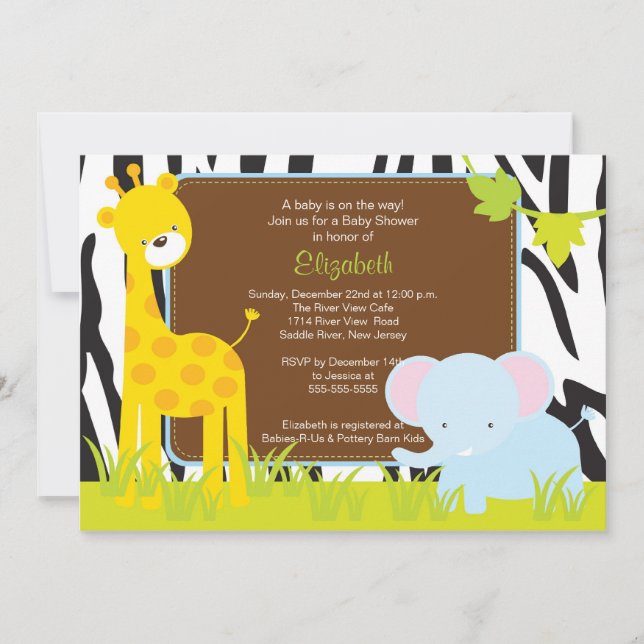 Jungle Animals Safari Baby Shower Invitation (Front)