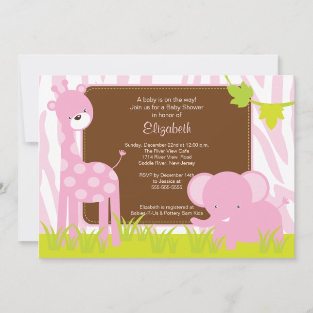 Jungle Animals Safari Baby Shower Invitation (Front)