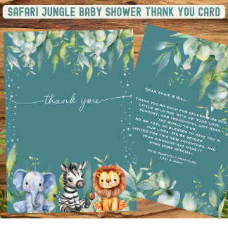Jungle Animals Safari Baby Shower Thank You Card