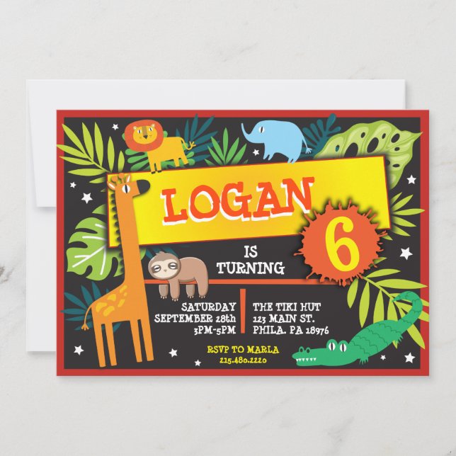 JUNGLE ANIMALS SAFARI  Birthday Party Invitation (Front)