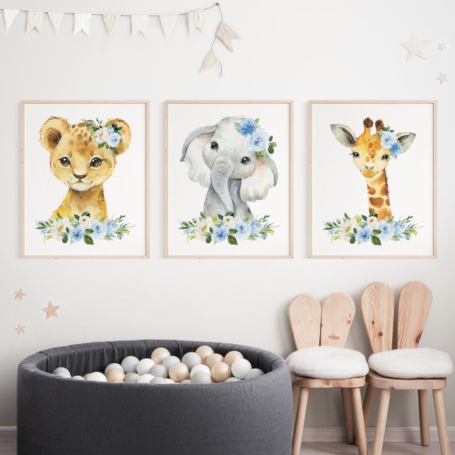 Jungle Animals, Safari, Blue Flowers, Boy Nursery (Creator Uploaded)
