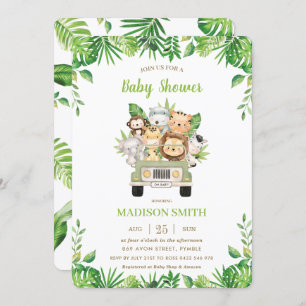 Jungle Animals Safari Car Greenery Baby Shower Invitation