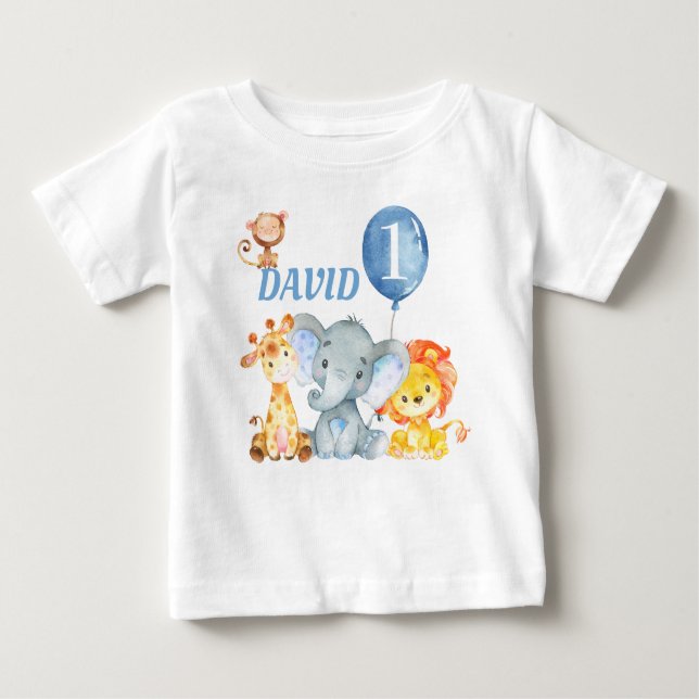 Jungle Animals Safari Cute Baby Boy Birthday T-Shirt (Front)