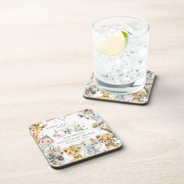 Jungle Animals, Safari, Flowers, Baby Shower Coaster (Right Side)