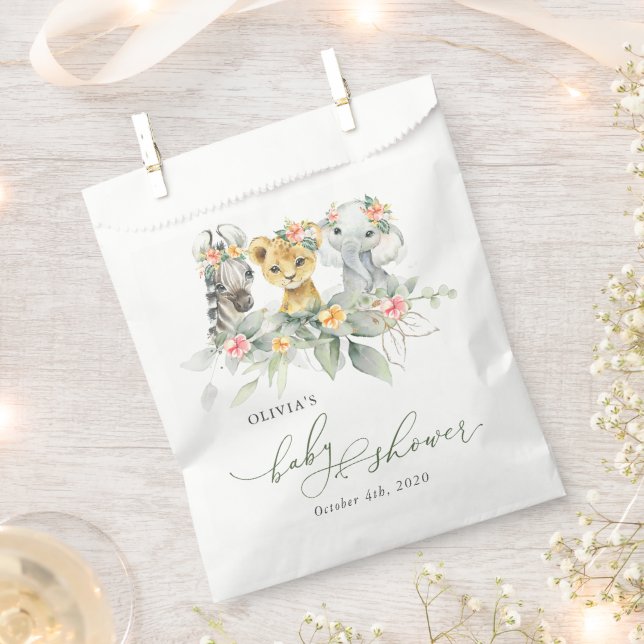 Jungle Animals, Safari, Flowers, Baby Shower Favour Bags (Clipped)