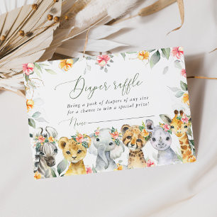 Jungle Animals, Safari, Flowers, Diaper Raffle Enclosure Card