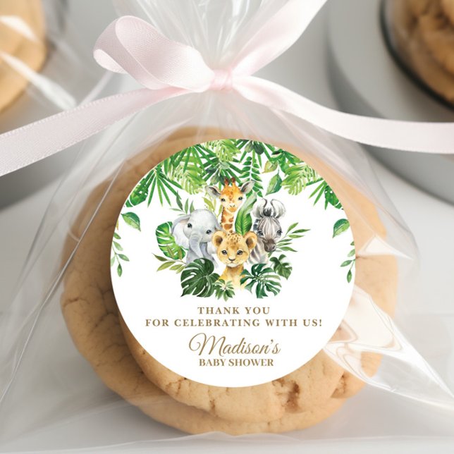 Jungle Animals Safari Greenery Thank You Favour  Classic Round Sticker (Creator Uploaded)