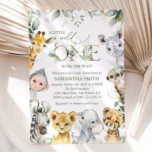 Jungle Animals, Safari, Wild One, Baby Shower Invitation