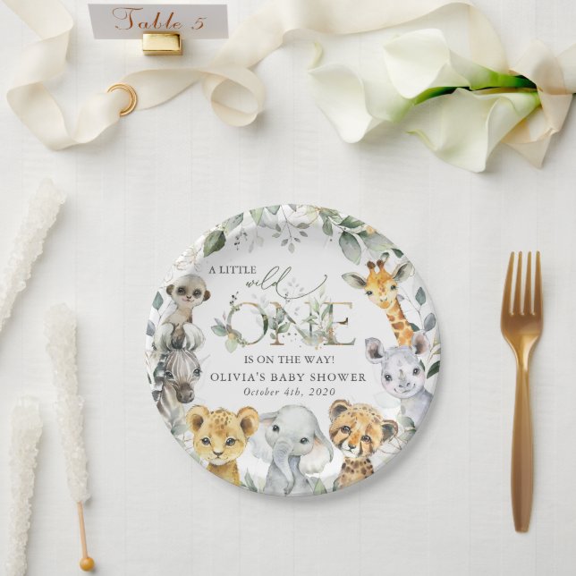 Jungle Animals, Safari, Wild One, Baby Shower Paper Plate (Wedding)