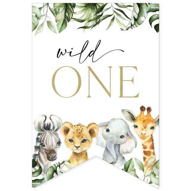 Jungle Animals, Safari, Wild One, First Birthday Bunting (First Flag)