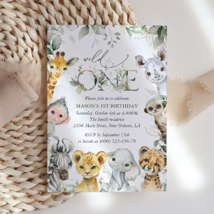 Jungle Animals, Safari, Wild One, First Birthday Invitation