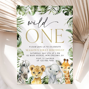 Jungle Animals, Safari, Wild One, First Birthday Invitation