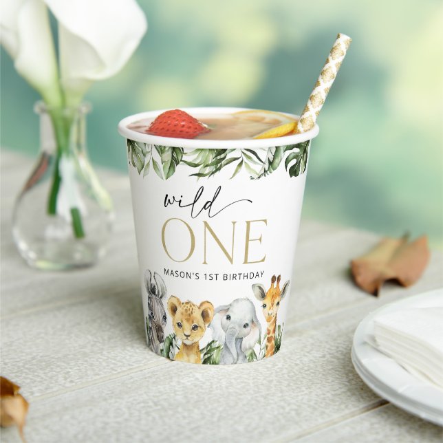 Jungle Animals, Safari, Wild One, First Birthday Paper Cups (Insitu)
