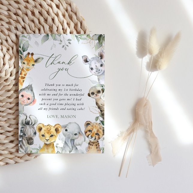 Jungle Animals, Safari, Wild One, First Birthday Thank You Card (Creator Uploaded)