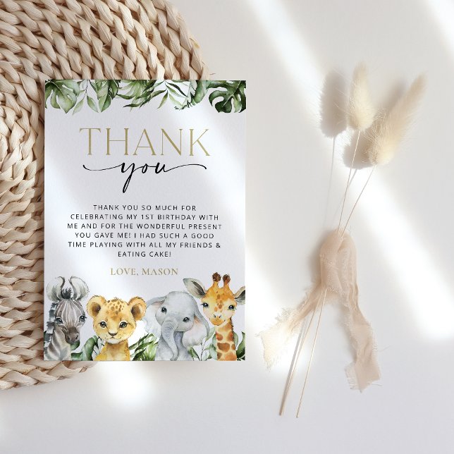 Jungle Animals, Safari, Wild One, First Birthday Thank You Card (Creator Uploaded)