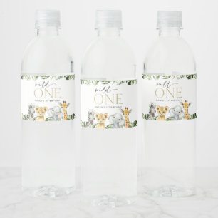 Jungle Animals, Safari, Wild One, First Birthday Water Bottle Label
