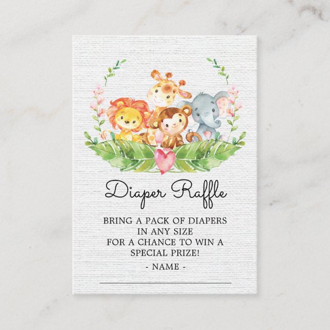 Jungle Animals Shower Diaper Raffle Ticket Enclosure Card (Front)