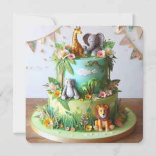 JUNGLE ANIMALS THEMED KIDS BIRTHDAY LAYER CAKE CARD