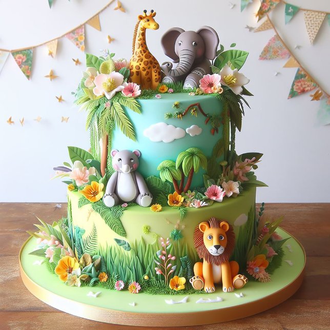 JUNGLE ANIMALS THEMED KIDS BIRTHDAY LAYER CAKE CARD (Creator Uploaded)