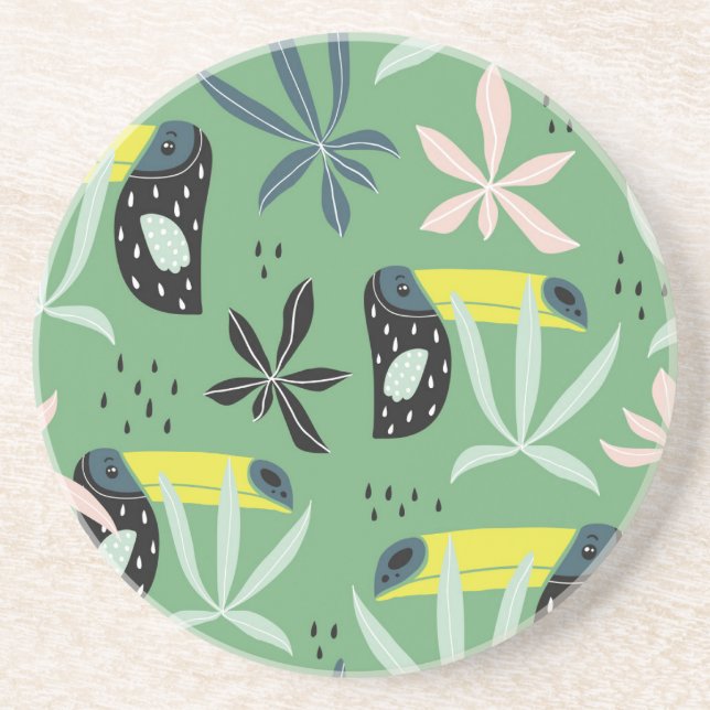 Jungle animals, tropical elements, seamless. coaster (Front)