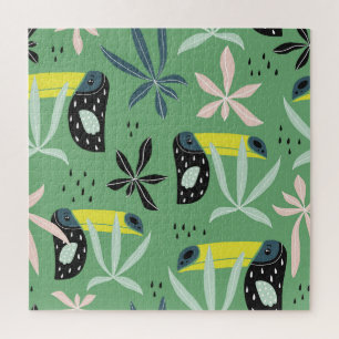 Jungle animals, tropical elements, seamless. jigsaw puzzle