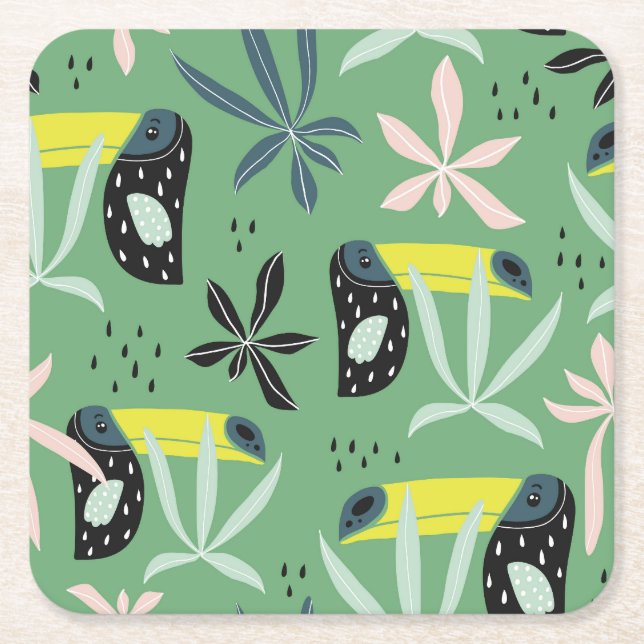 Jungle animals, tropical elements, seamless. square paper coaster (Front)