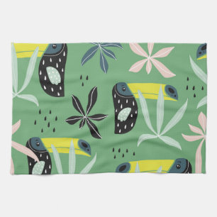 Jungle animals, tropical elements, seamless. tea towel