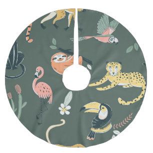 Jungle Animals Vintage Flora Fauna Brushed Polyester Tree Skirt