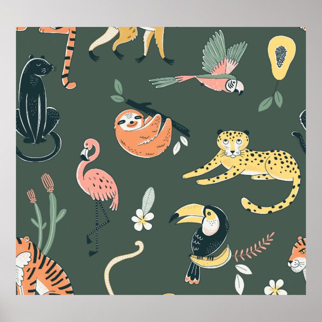 Jungle Animals Vintage Flora Fauna Poster (Front)