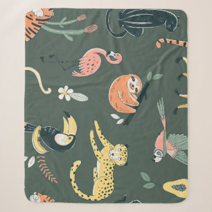 Jungle Animals Vintage Flora Fauna Sherpa Blanket