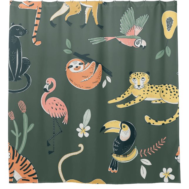 Jungle Animals Vintage Flora Fauna Shower Curtain (Front)