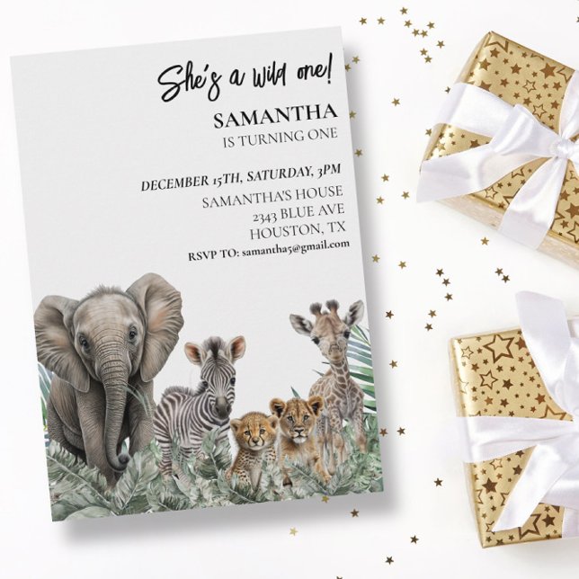 Jungle Animals Wild One Birthday Safari Party Invitation (Creator Uploaded)