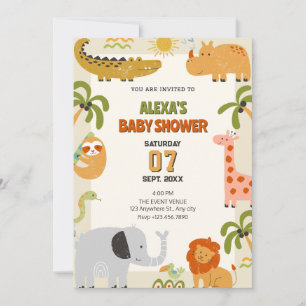 Jungle animals zoo baby shower invitation