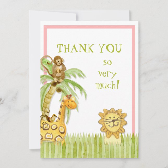 Jungle Babies, Girl Thank You Notes (Front)