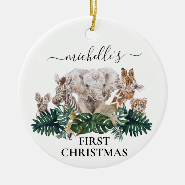 Jungle Babies Safari African Baby Christmas 1st Ceramic Tree Decoration (Front)