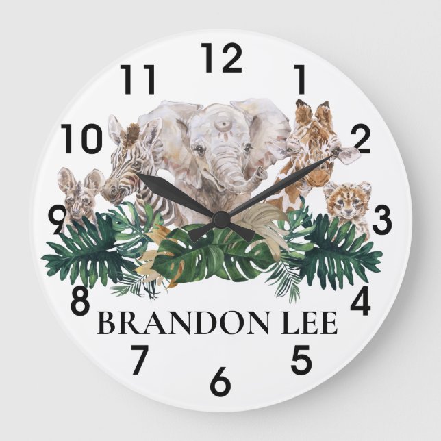 Jungle Babies Safari African Elephant Personalised Large Clock (Front)