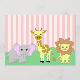 Jungle Baby Animals Pink Baby Shower Invitations
