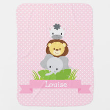 Jungle Baby Blanket pink personalised with name