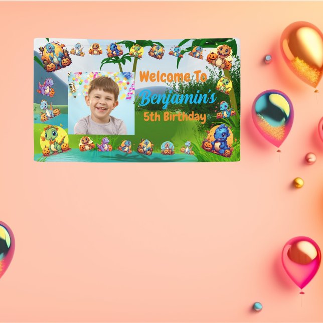 Jungle Baby Dino Kids Birthday Party Banner (Creator Uploaded)