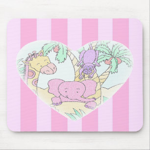 Jungle Baby Heart 2 mousepad -with pink stripes