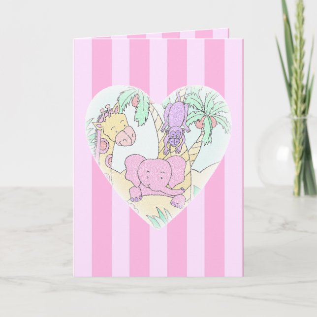 Jungle Baby Heart Blessings- girl Announcement (Front)