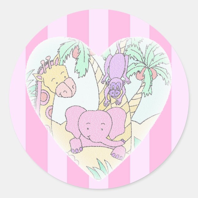 Jungle Baby Heart Blessings- girl Large Classic Round Sticker (Front)