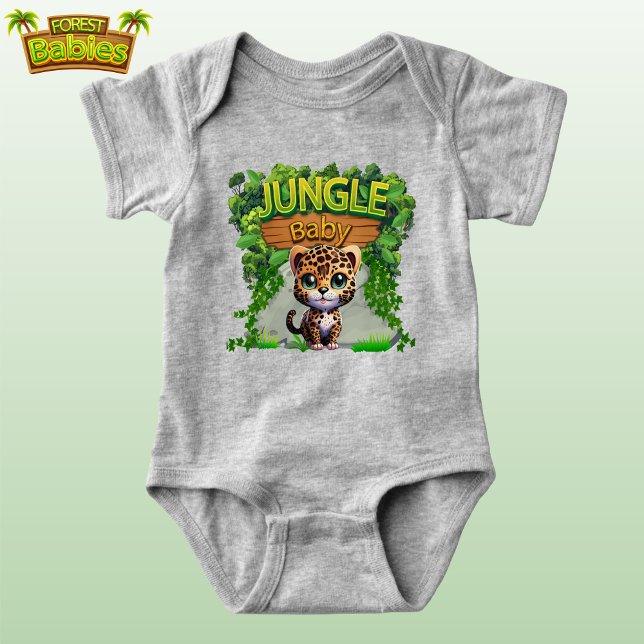 Jungle Baby Leopard, Cute Wildlife Kitty Cat 🐆 Baby Bodysuit (Jungle Baby Leopard Cub, Cute Kitty Cat Woodland Wildlife Spotted Kitten Animal Cartoon Graphic 🐆)