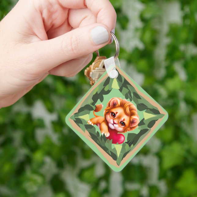 Jungle Baby Lion with a Red Heart Key Ring (Hand)