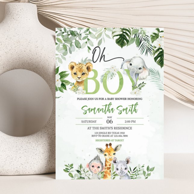 Jungle Baby Shower  Invitation (Boy Safari Animals Baby Shower Invitation)