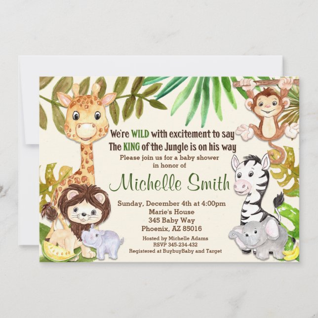 Jungle Baby Shower Invitation, Safari Invitation (Front)