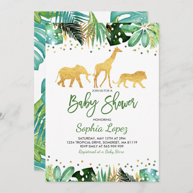 Jungle Baby Shower Invitation Tropical Baby Shower (Front/Back)