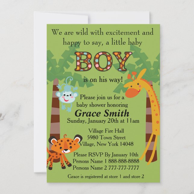 Jungle Baby Shower Invite "Boy" (Front)