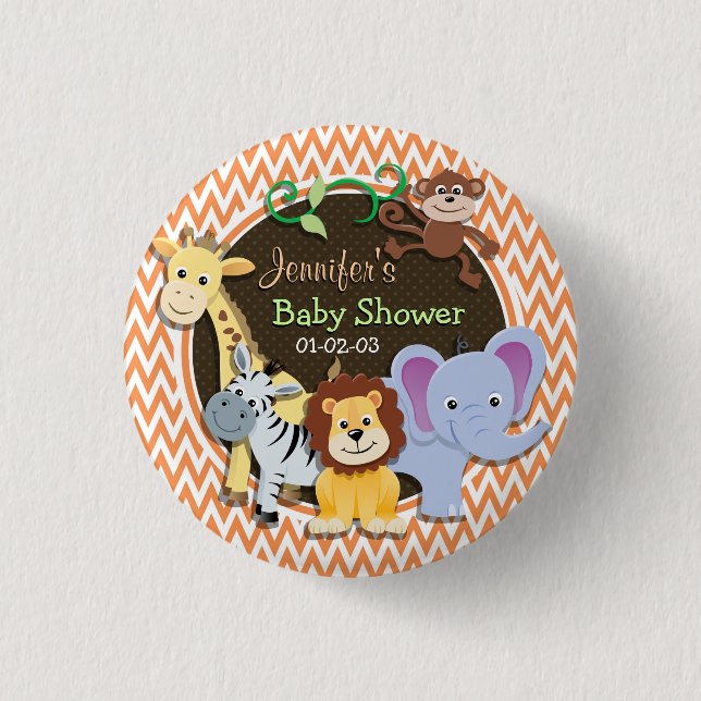 Jungle Baby Shower; Orange and White Chevron 3 Cm Round Badge (Front)